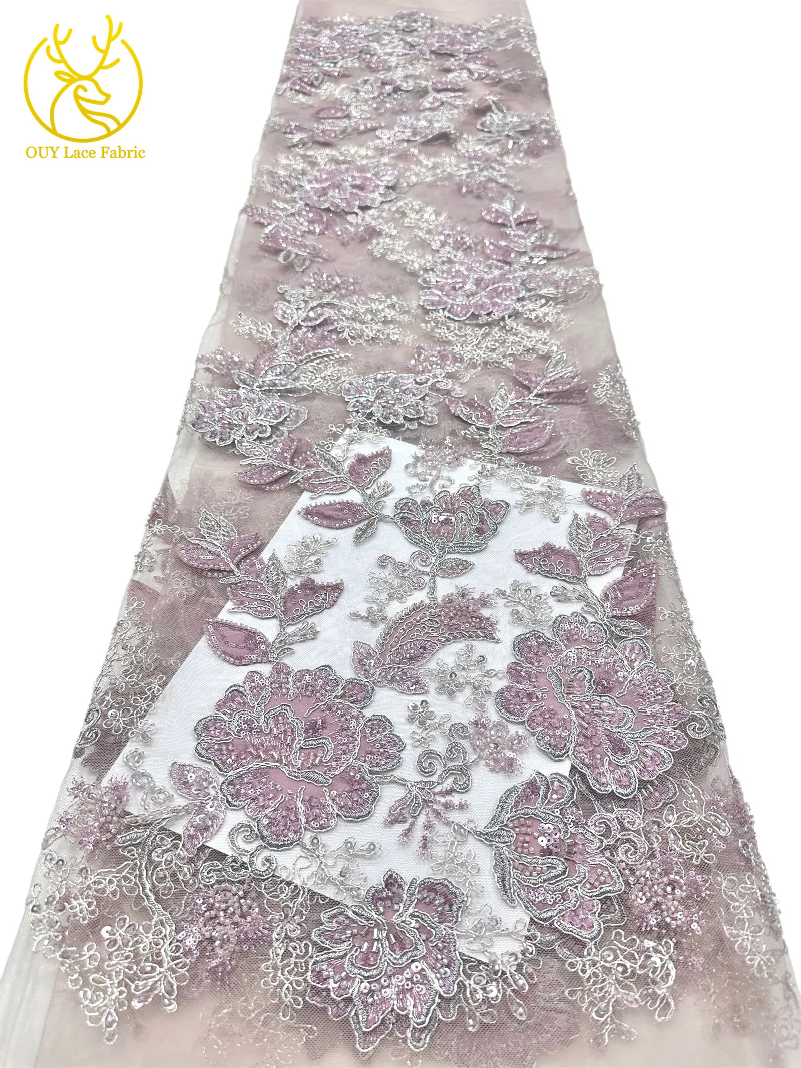 Luxuriöser nigerianischer handgefertigter bestickter Perlen-Spitzenstoff, 5 Yards, französischer Pailletten-Tüll-Spitzenstoff für Partykleider, DIY-Nähen – Detail 17