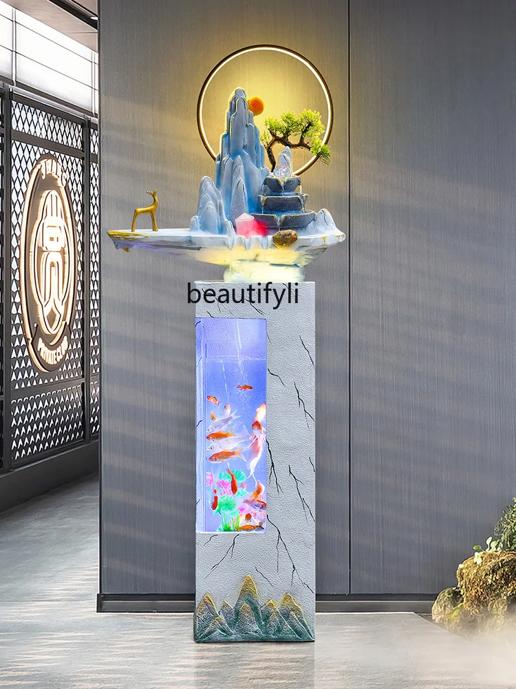 Simple and Light Luxury Fish Tank Recycling Wealth Decoration Home Living Room Office Floor-Standing Decorations