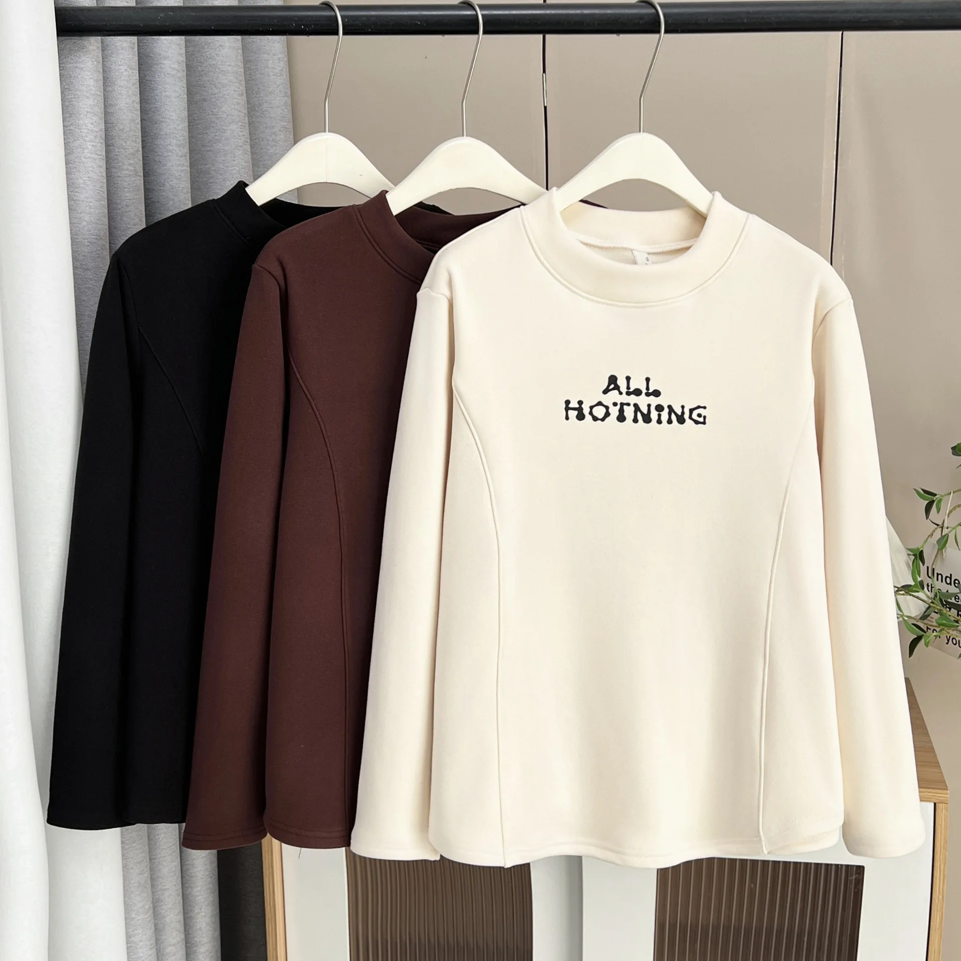 XXXXL موضة حجم كبير ملابس امرأة تي شيرت 2025 الخريف والشتاء نمط جديد مطبوعة رسالة الصوف الدافئة كم طويل علوي 8089 #5