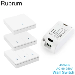 Rubrum 433Mhz RF Wireless 86 Wall Panel Switch + AC 110V 220V 10A Relay Module Remote Control Switch Interruptor For Light Lamp