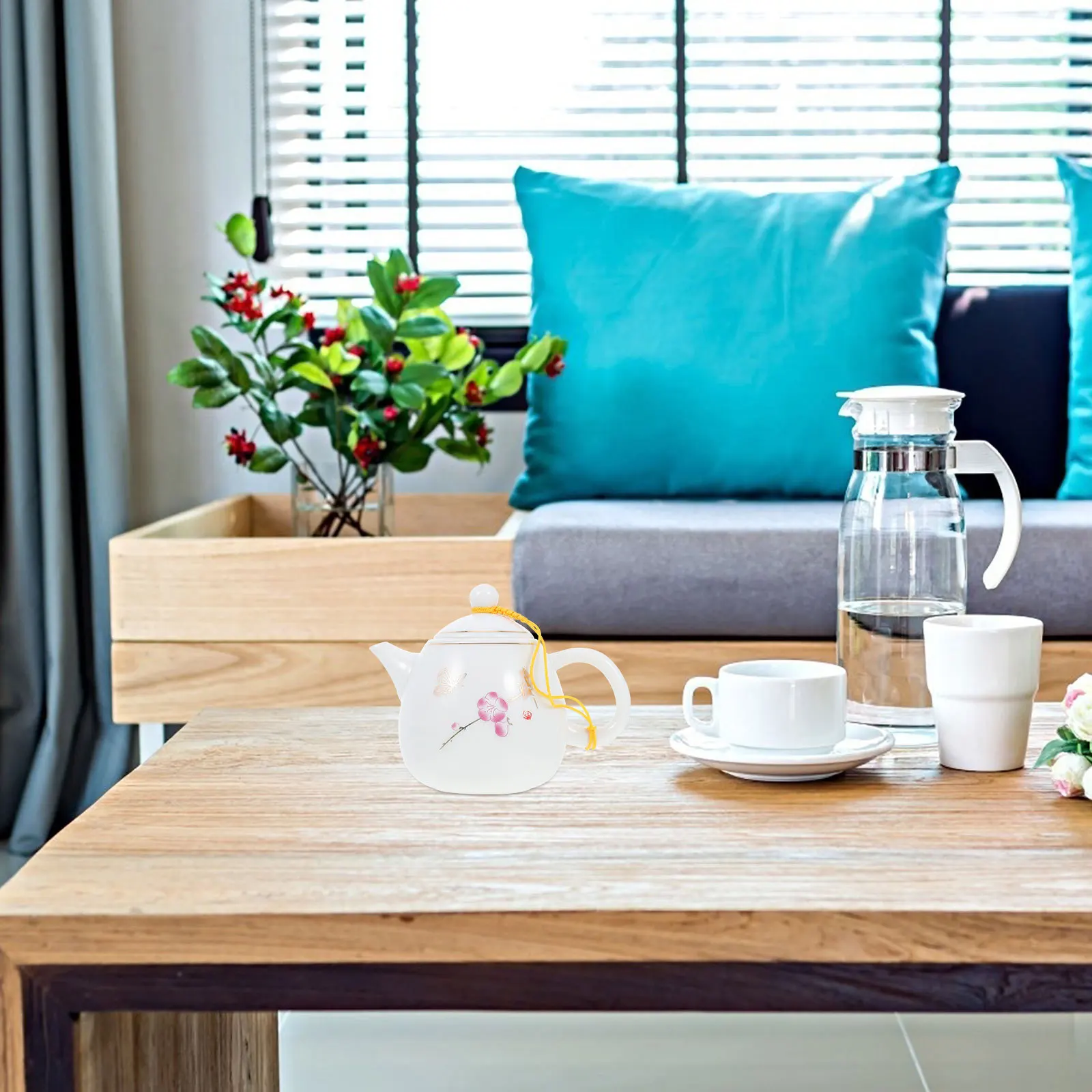 

Ceramic Teapot White Porcelain Gold Decor Chinese Style Heat Resistant Tea Maker Tearoom Loose Tea Server