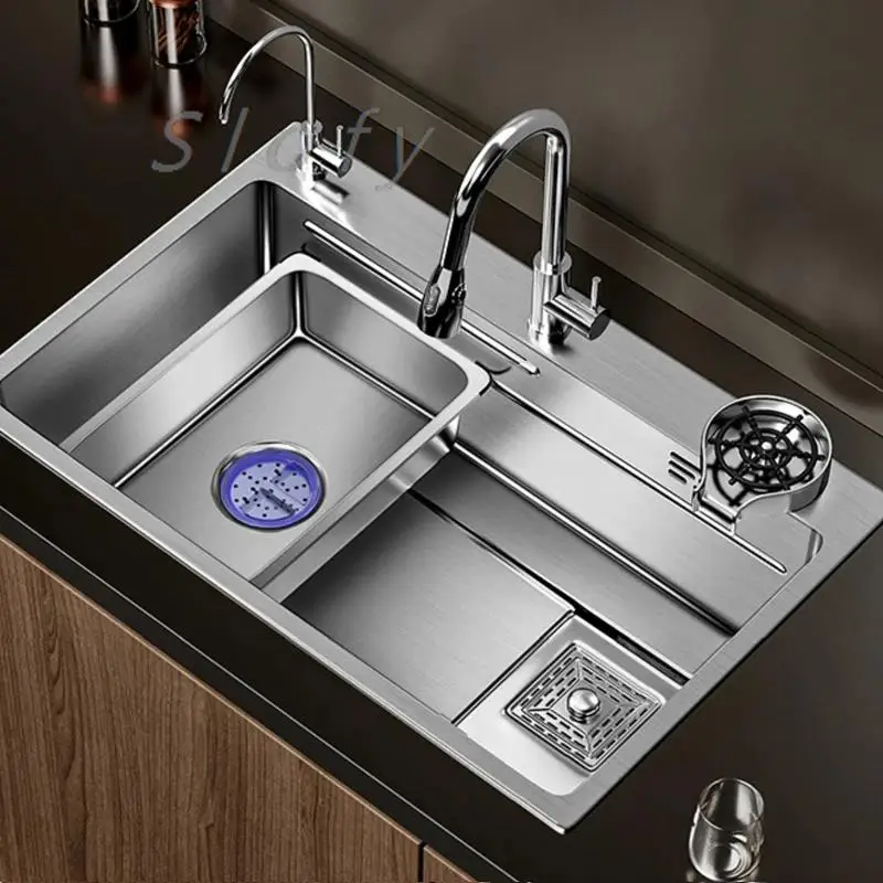 Kitchen Sink Stainless Steel Large Single Bowl Workstation Wash Basin Drop In/Topmount Deep Sinks with Drain Accessories Set