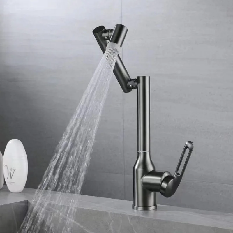 

Universal Rotating Dual-Mode Stainless Steel Robotic Arm Basin Faucet, Single Handle Hot and Cold Mixer Tap for Bathroom Sink