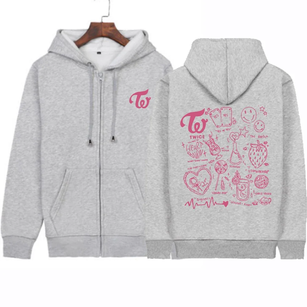 Twice Kpop Album Print Hoodie Sweatshirts Long Sleeve  Pullover Clothes Zip Up Hoodie Men Women Retro Style Hip Hop Rap Zipper