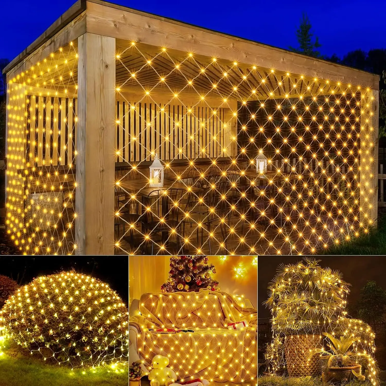 Solar/EU/US Plug LED Net Lights Outdoor 192led Light Mesh Tree-Wrap Lights Raincoat  Curtain String Lights for Garden Balcony