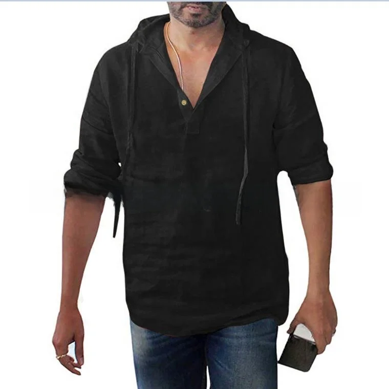 

Men's Cotton Linen Hooded Long Sve irt Comfortable Breathable Daily Wear Resistant Sinkage Easy to Iron Faionable