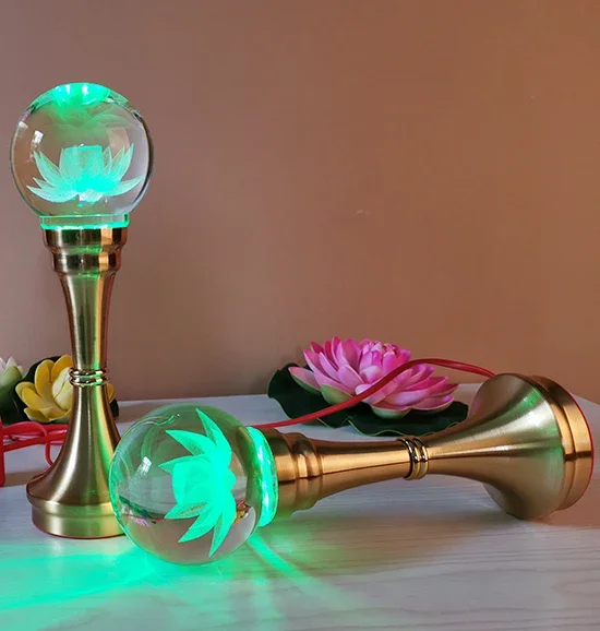 A Pair 2pcs Wholesale Buddhism supply HOME temple altar Buddhist worship 7 colour crystal Plug-in buddha Light  20cm tall