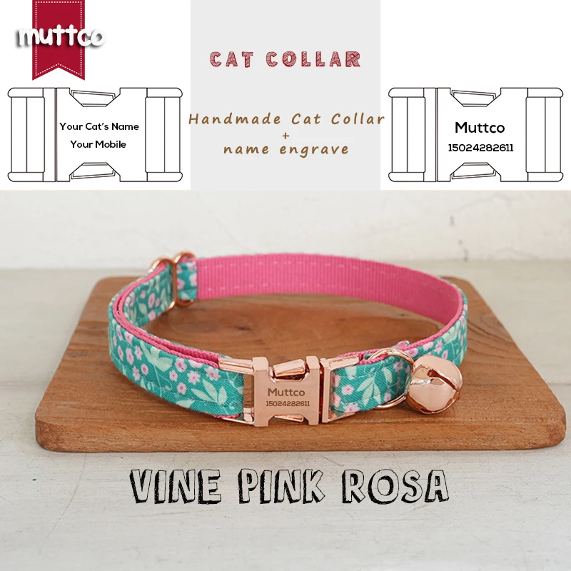 MUTTCO Retail Beautiful Flower Pattern Design Handmade CINE PINK ROSA  collar Unique Design Cat collar 2 size UCC163