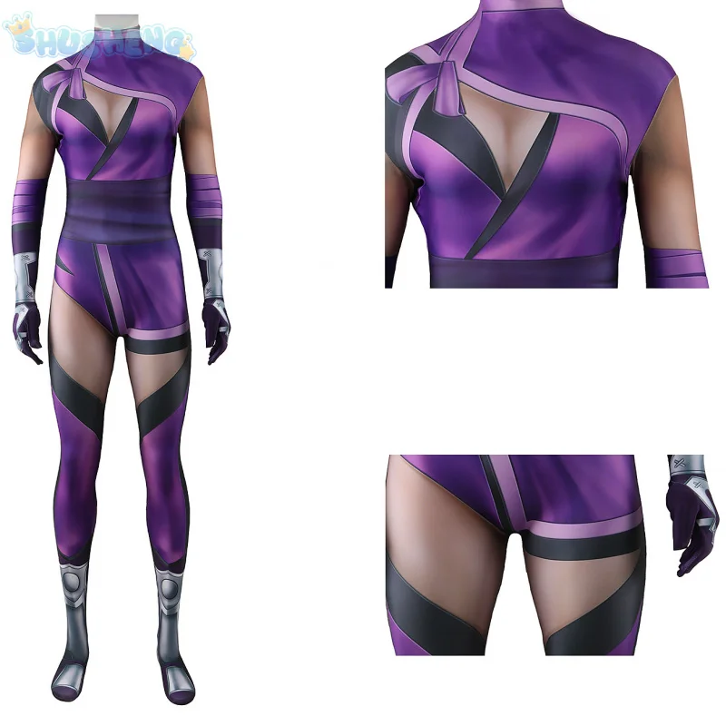 Disfraz del juego Mortal Mileena Kombat para niños, adultos y mujeres, traje Sexy de Color morado para Halloween