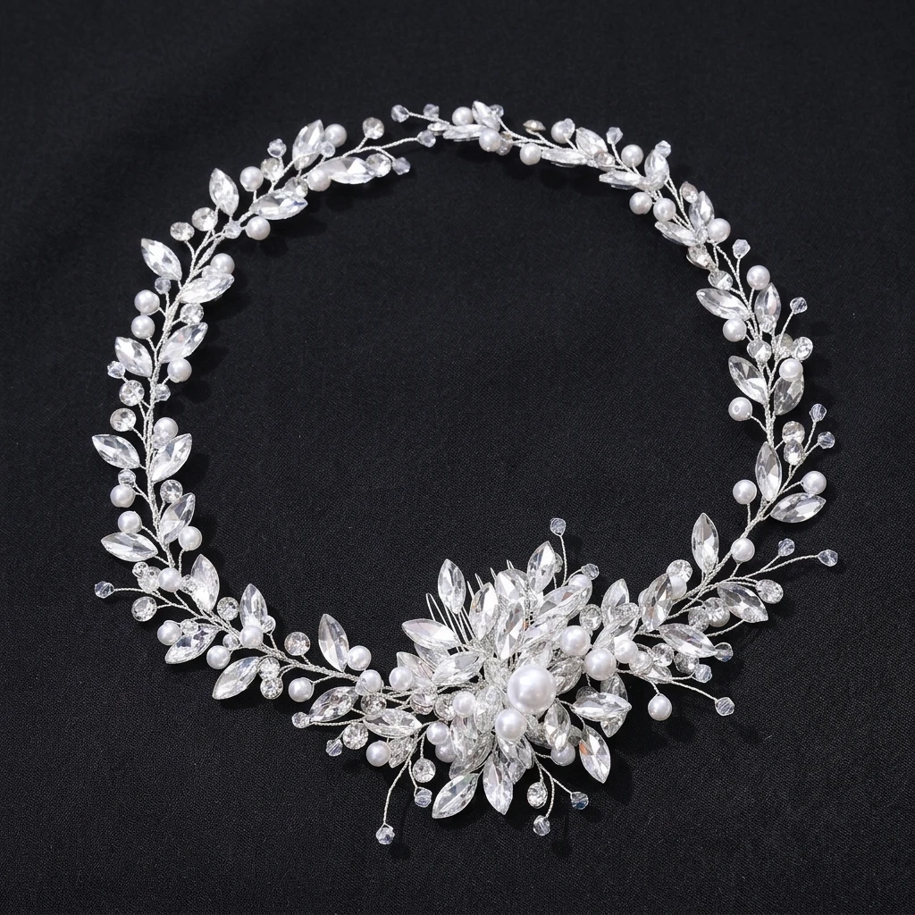 Silver Color Pearl Headband Tiara For Bridal Hair Accessories Wedding Hair Band Crystal Pearl Tiaras and Brides Headpieces