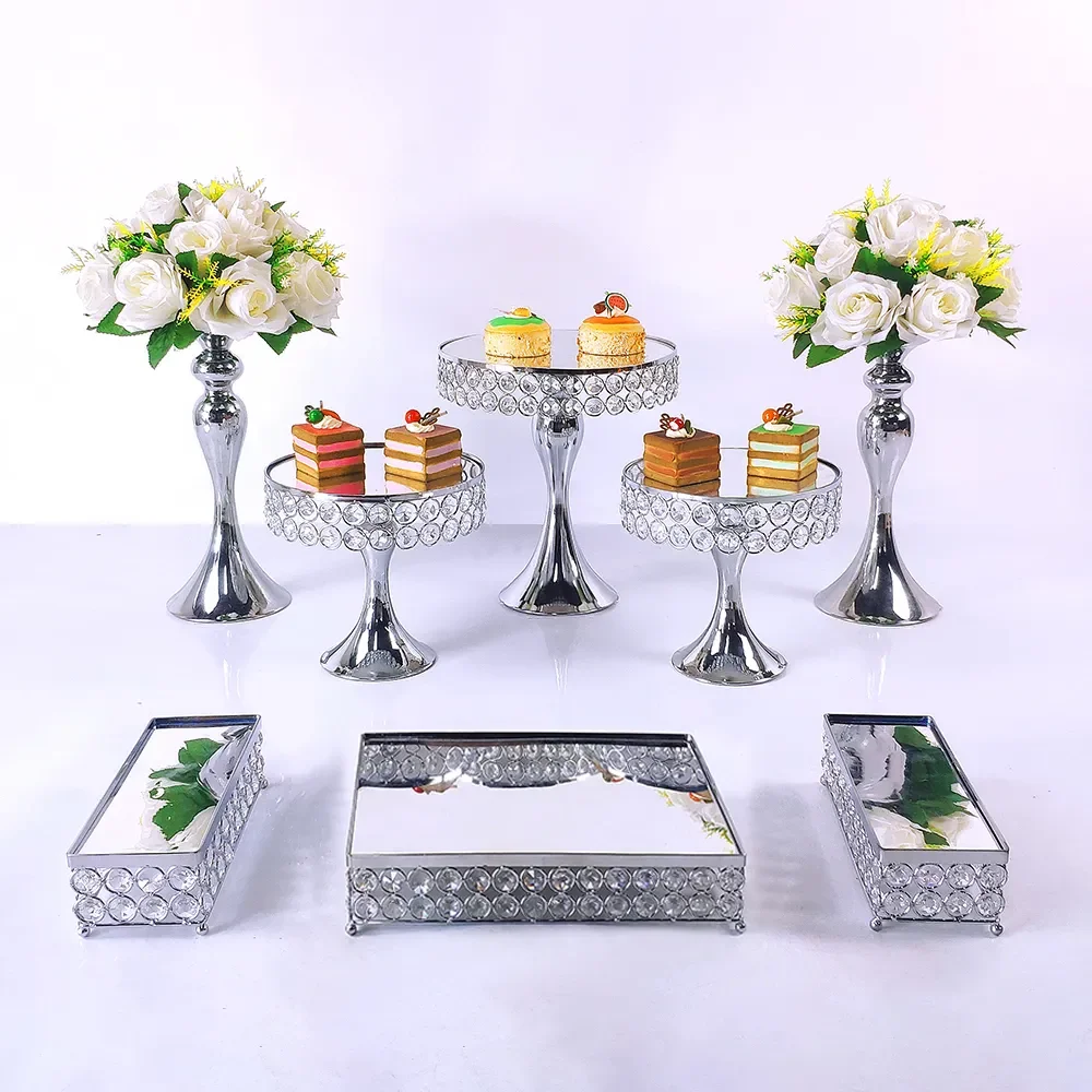 Imagem -05 - Electroplate Metal Bolo de Cristal Stand Grupo Exibição de Casamento Festa de Aniversário Sobremesa Cupcake Placa Rack Prata 4- 10 Pcs