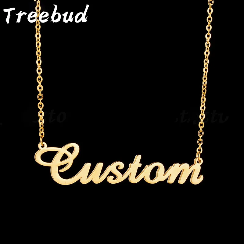 

Treebud Custom Name Necklaces for Women Men Stainless Steel Personalized Nameplate Choker Jewelry Gifts