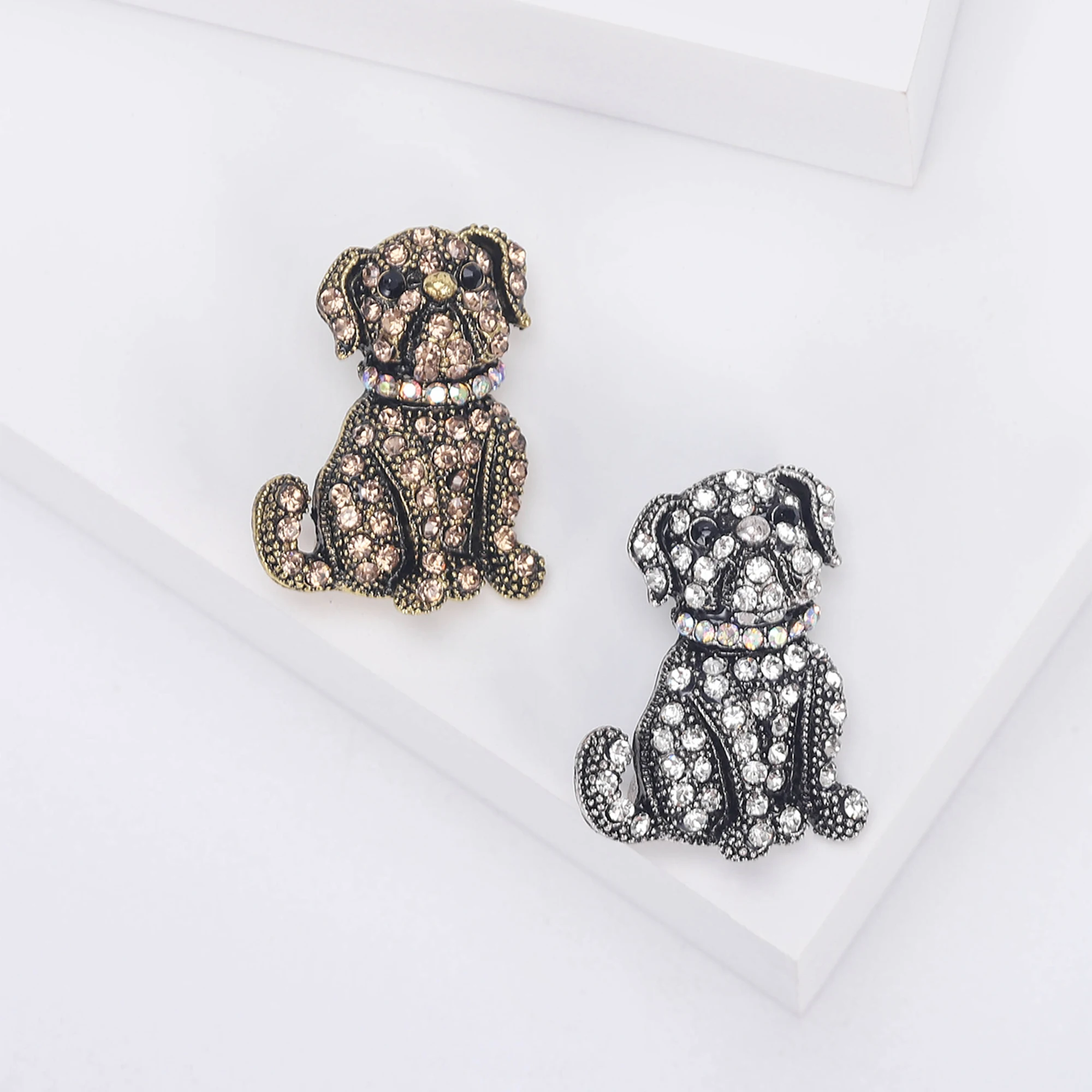 Rhinestone Puppy Brooch for Women Unisex Enamel Animal Pin Dog Lapel Pins Banquet Party Backpack Gifts Jewelry Accessories