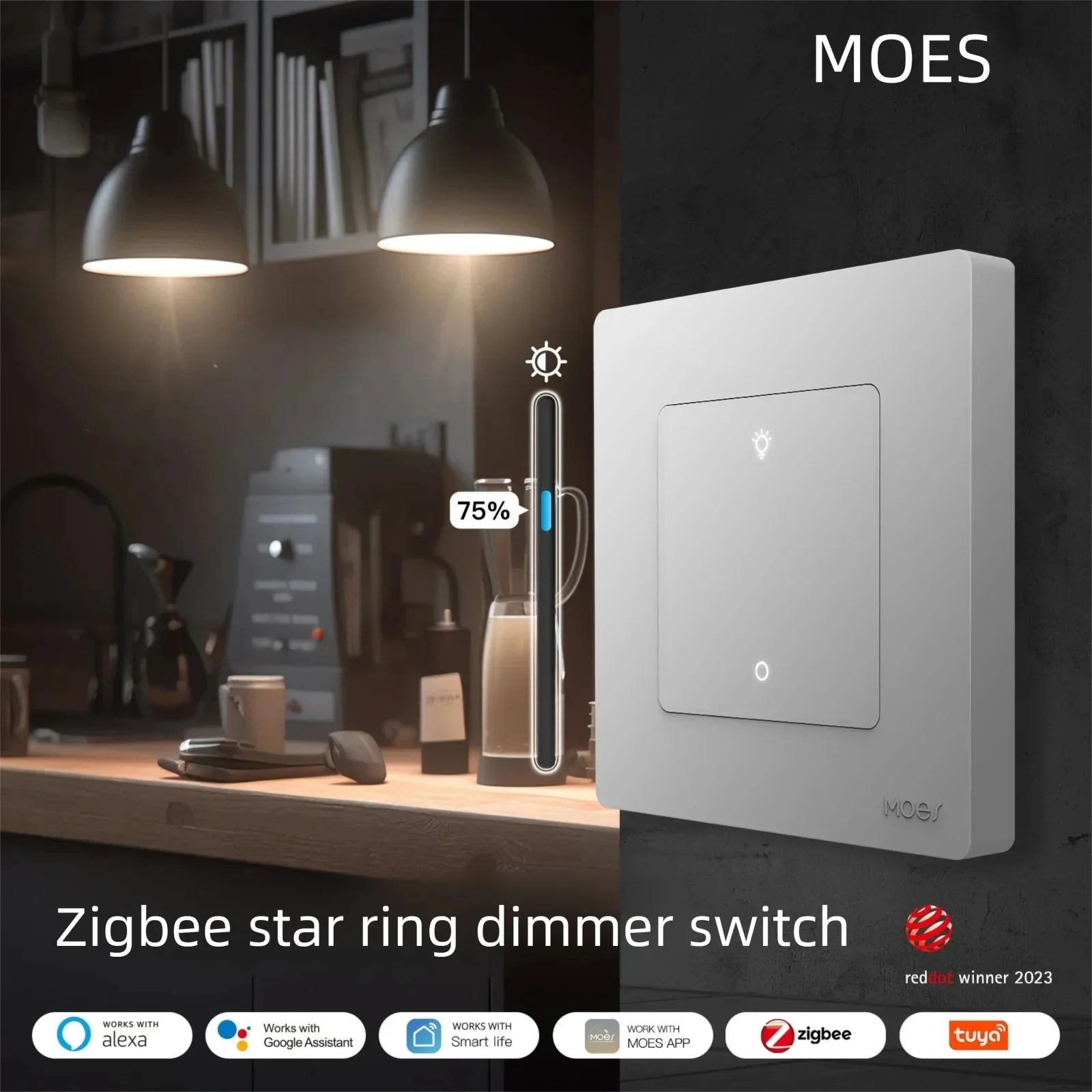 MOES Star Ring Series ZigBee Smart Dimmer Switch for Light Dimming Smart Life APP Work with Alexa Google Home Dimmable 1-3Gang