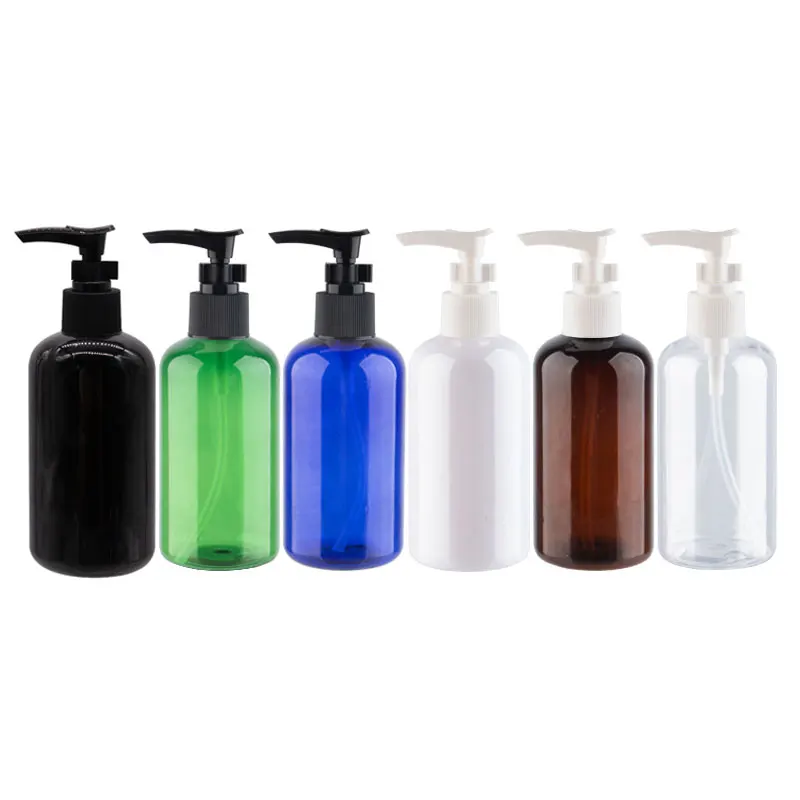 24pcs 220ml 250ml Empty Plastic Fat Bottle With Bayonet Pump Shampoo Dispenser Container Blue White Transparent Black Brown