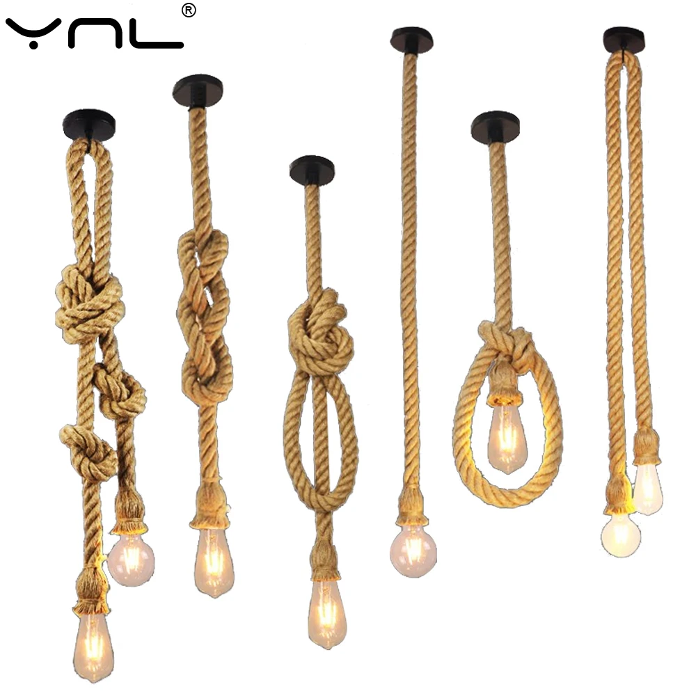 Retro Lamps E27 Hemp Rope Ceiling Pendant Light Vintage Creative Restaurant Dining Living Room For Home Decorate Indoor Lighting