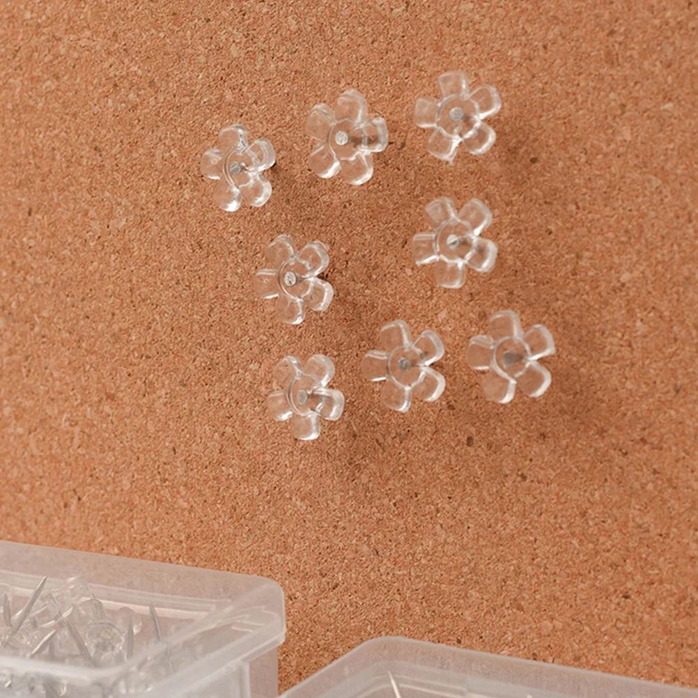 100 Pcs Cork Board Flower Push Pins Message Tacks Clear Thumbtacks H-nail Decorations