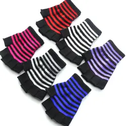 Unisex Striped One Size Fingerless Gloves Gothic Knitting Fingerless Gloves Stripey Warm Winter Knit Mittens Student