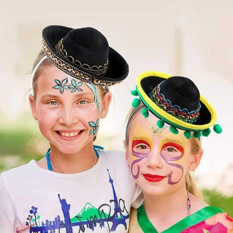 31BB Dia Muertos Hat Sombrero Headband Mexicans Festival Costume Hairband Easy Wear Carnivals Headdress for Adult Kids Pet