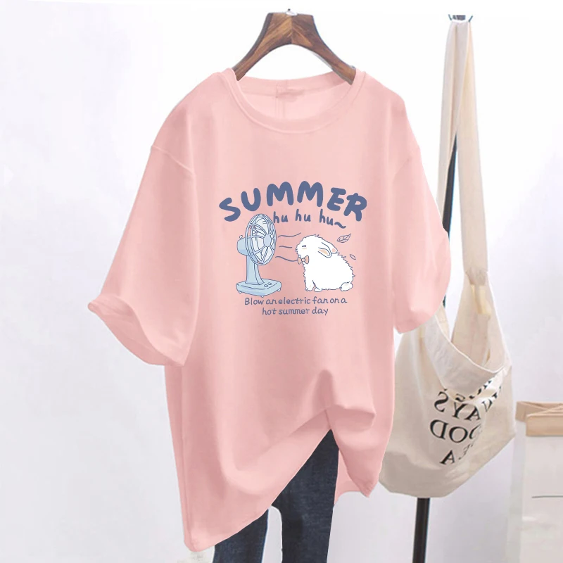 Loose Fit Pure Cotton Short Sleeve T-Shirt Women's Summer New Style plus Size Hiding Butt Mid-Length Comfortable Top Women