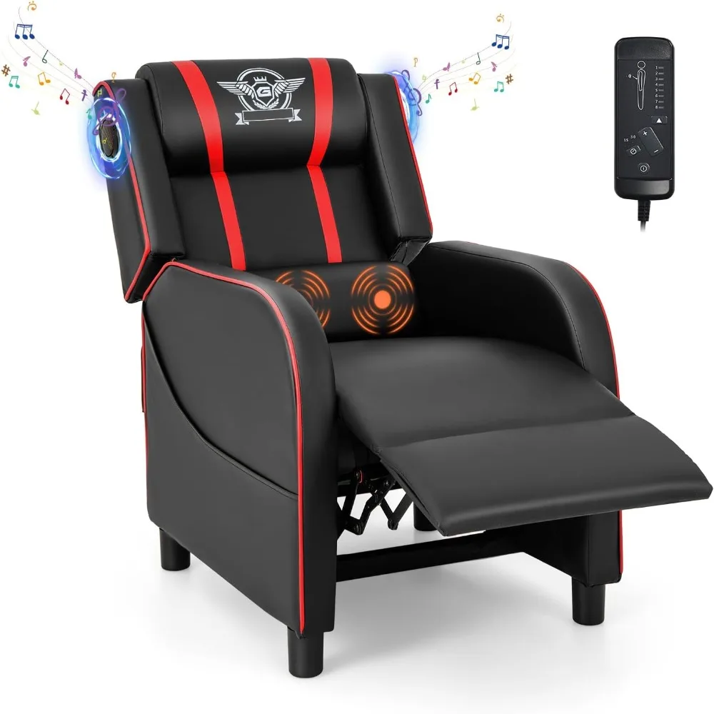 

Gaming Massage Recliner Chair - Racing Style Gaming Sofa Chair with Reclining Backrest, Massage Lumbar Pillow, Retractable Foot