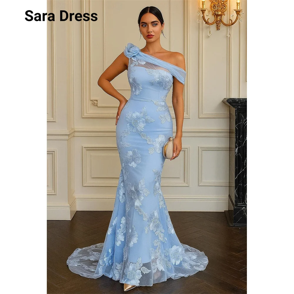 

Sara Custom Fishtail Sky Blue Flower One Shoulder Luxurious Evening Dress 2026 Woman Party Long Dress Dresses D/party Elegant