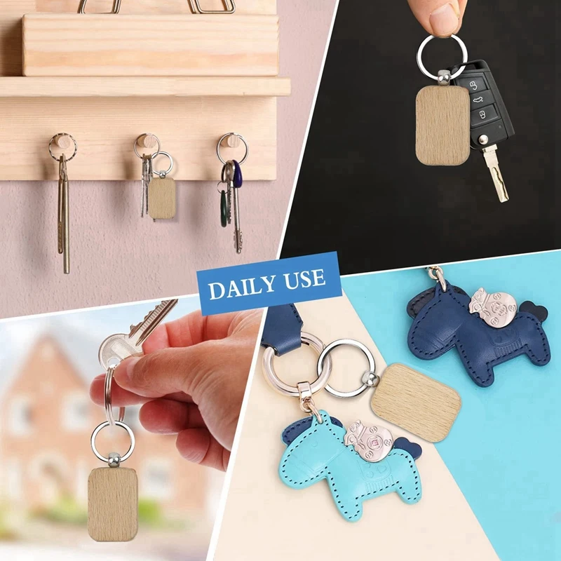 

30 Pack Blank Wooden Key Chain Unfinished Wood Pendant Blanks With Keyrings For EDC Tags DIY Key Craft Supplies