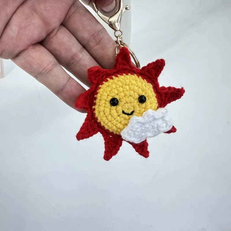 

Cute Sun Doll Crochet Keychain Funny Expression Small Star Doll Keyrings For Car Keys Accessories Sun And Cloud Knitted Keychain