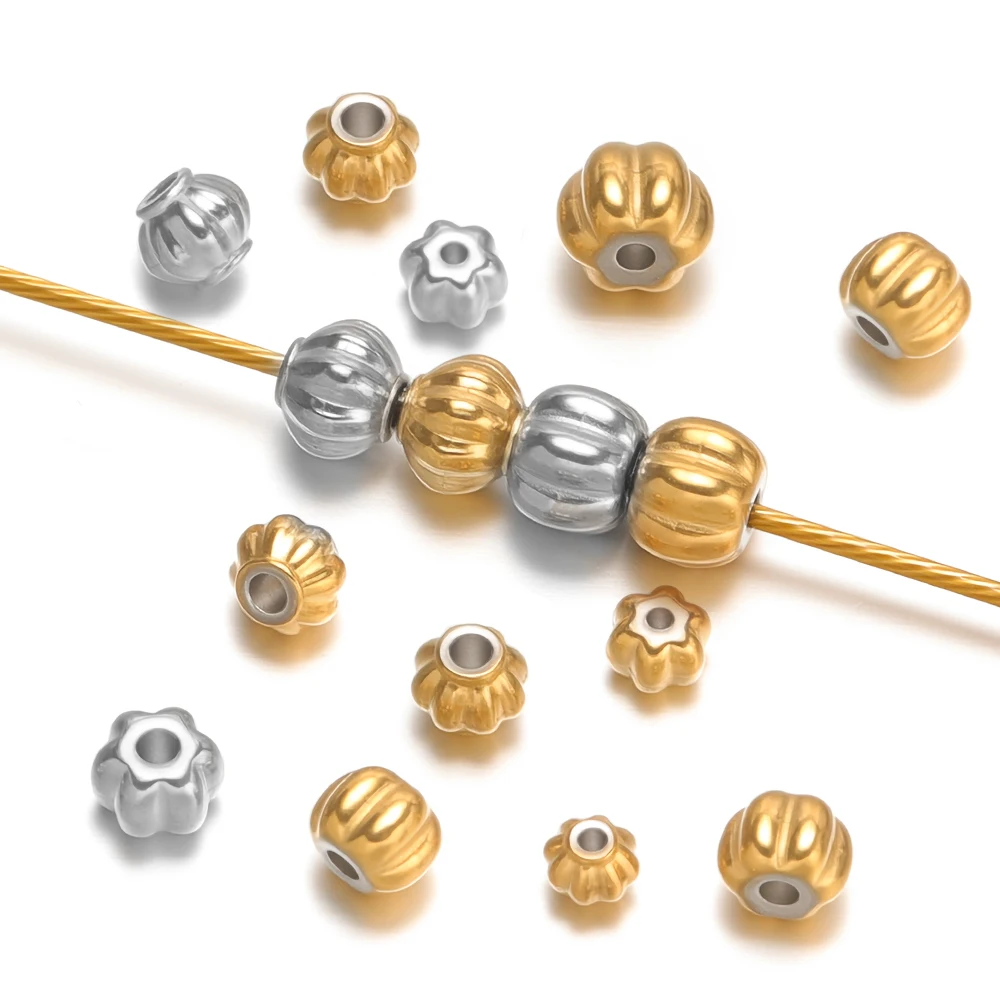 20pcs Stainless Steel Gold Bead 3mm 4mm 6mm Lantern Spacer Loose Pumpkin Beads for DIY Jewelry Bracelet Making Necklace Findings