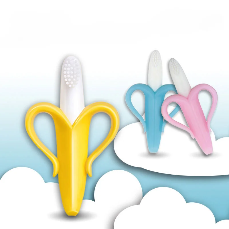 Baby Silicone Training Toothbrush  Banana Shape Safe Toddle Teether Chew Toys Teething Ring Gift Infant Baby Chewing