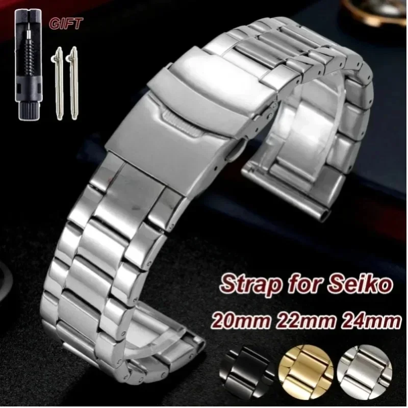 Halbfestes Metall-Uhrenarmband, 20 mm, 22 mm, 24 mm, Armbänder für Seiko, Premium-Armband aus Edelstahl, Gürtel für Damen und Herren, Uhrenzubehör