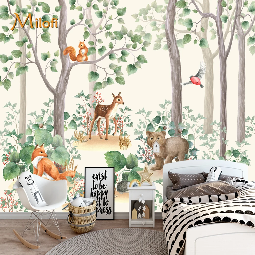 

Milofi customized high-end mural tropical jungle giraffe warm cartoon wallpaper children's room home decoration