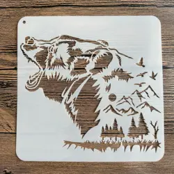 Molde de mandala DIY para pintar plantillas, álbum de fotos estampado, tarjeta de papel en relieve en madera, tela de pared, oso polar, 20x20 cm