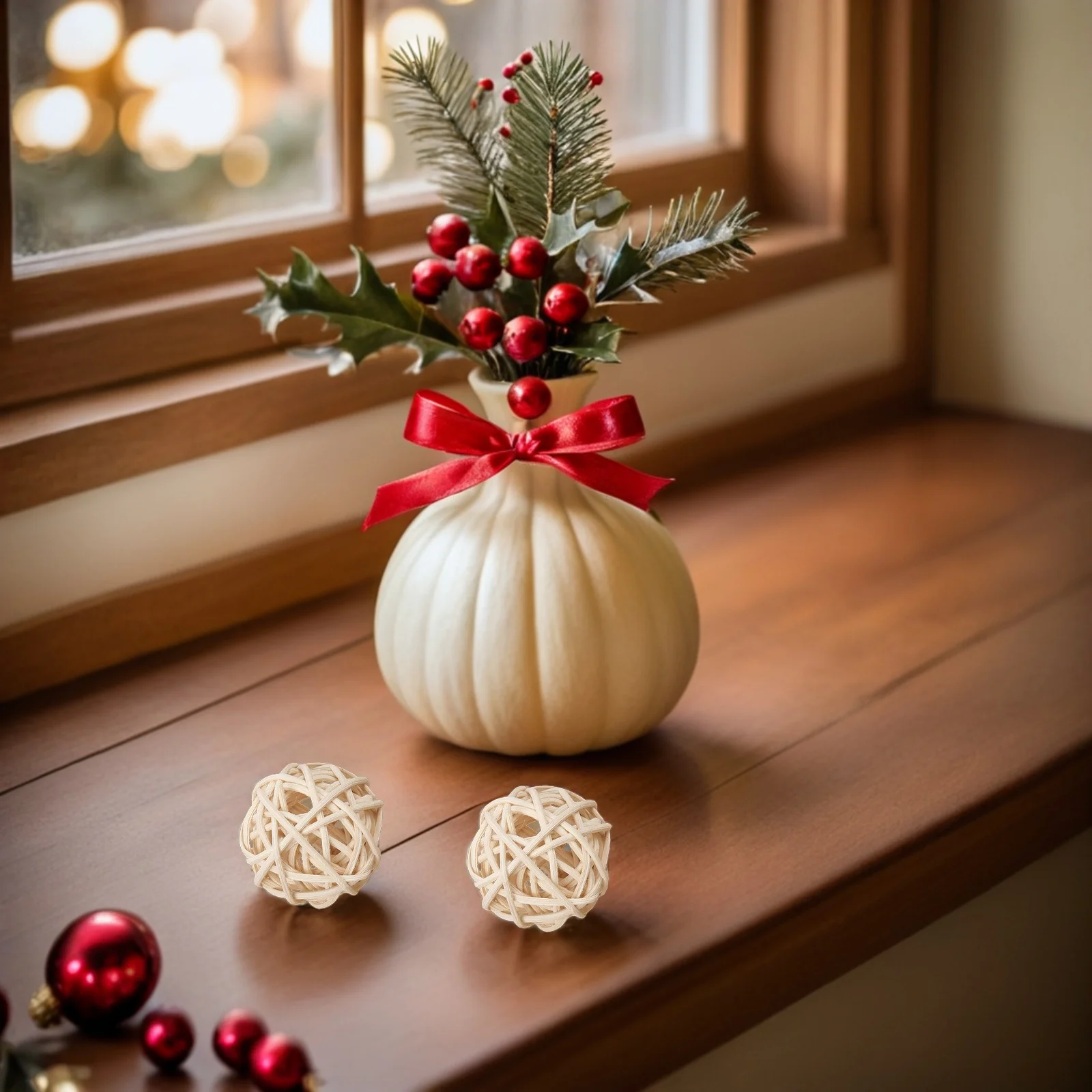 

60Pcs Decorative Wicker Rattan Balls Natural Spheres Bowl Fillers Vase Filler Orbs Christmas Wedding Christmas Wicker Balls