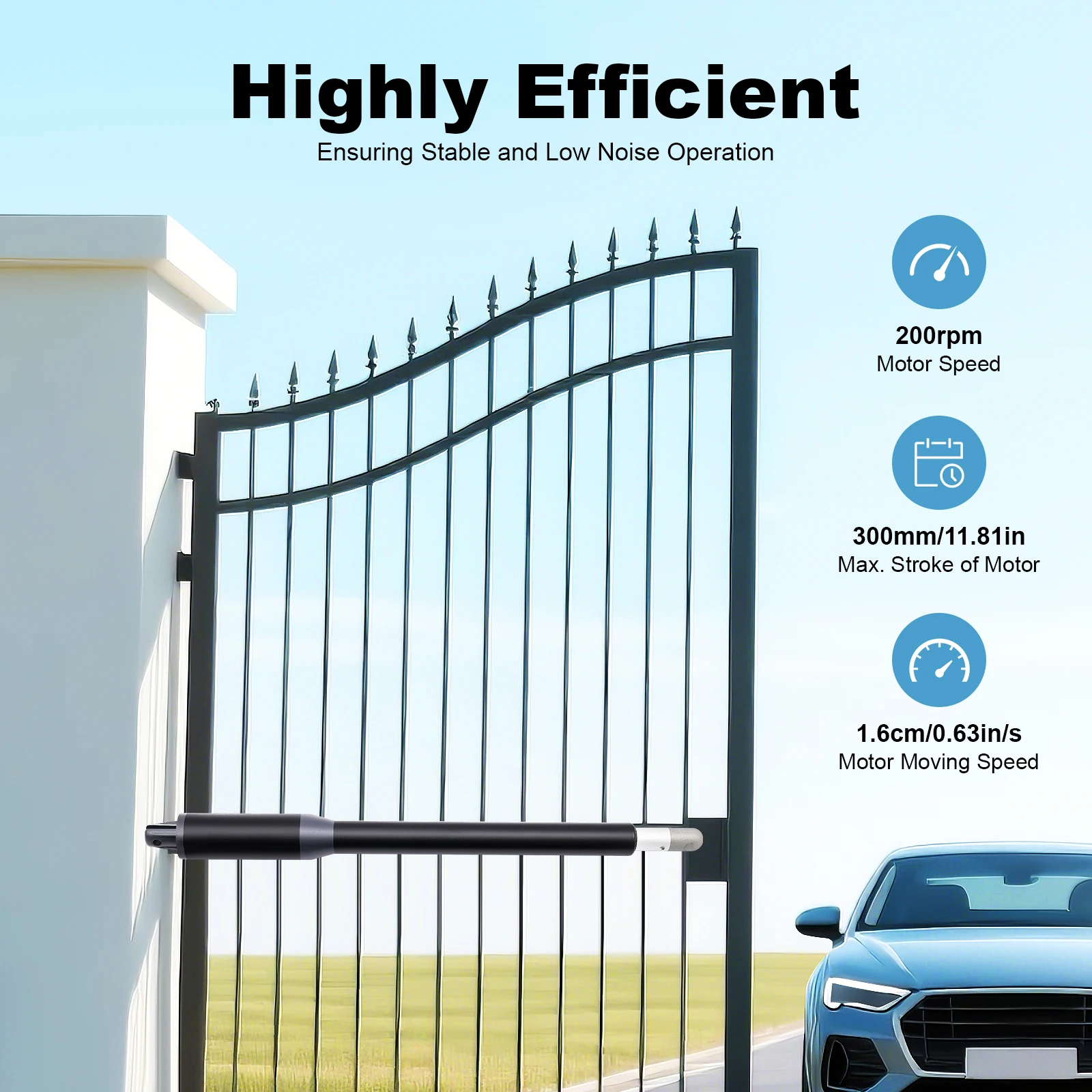 

200rpm　Electric Gate Opener　Gate Opener　24V DC　Door Opener　for Double Doors　Modern　Black