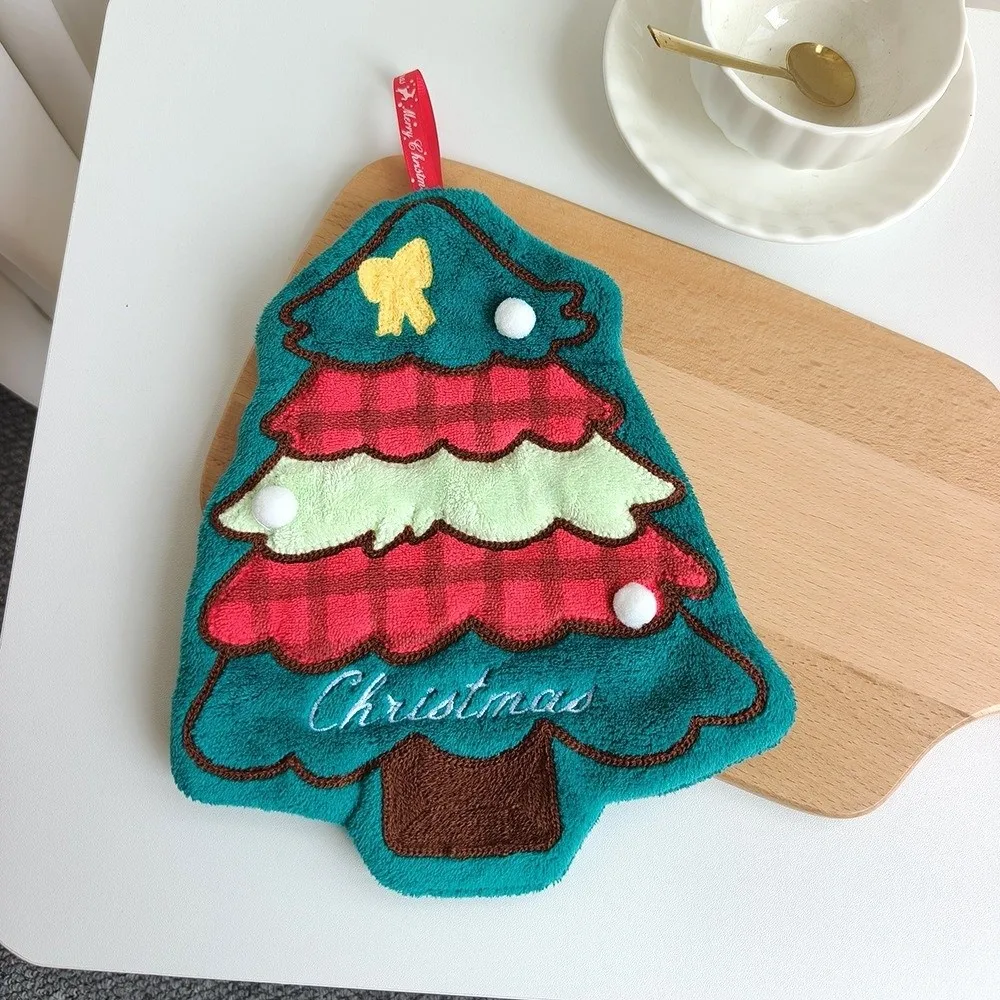 Water Absorption Christmas Hand Towel Quick-drying Hanging Christmas Tree Handkerchiefs Cleaning Dishcloths