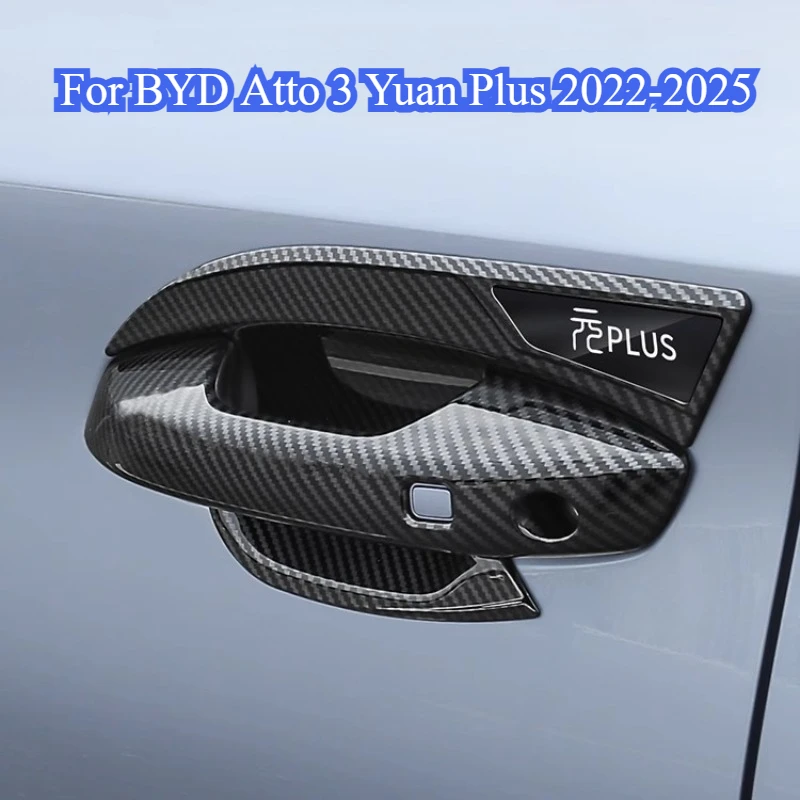 

Для BYD Atto 3 Yuan Plus 2022-2025 Защитная дверная ручка, украшение для дверной ручки автомобиля, модифицированные наклейки на дверную чашу из углеродного волокна