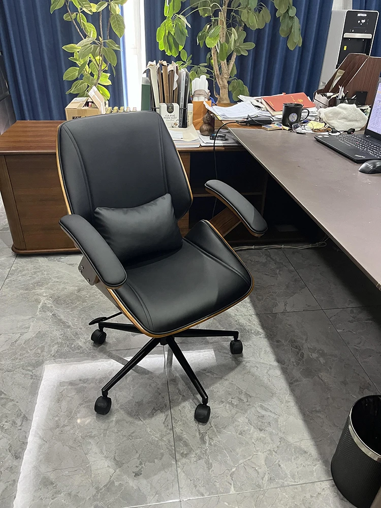 كراسي كمبيوتر منزلية جلدية، جلوس مريح، كرسي دوار للرفع، كرسي مكتب بذراعين، مقعد دراسة، أثاث من الخشب الصلب