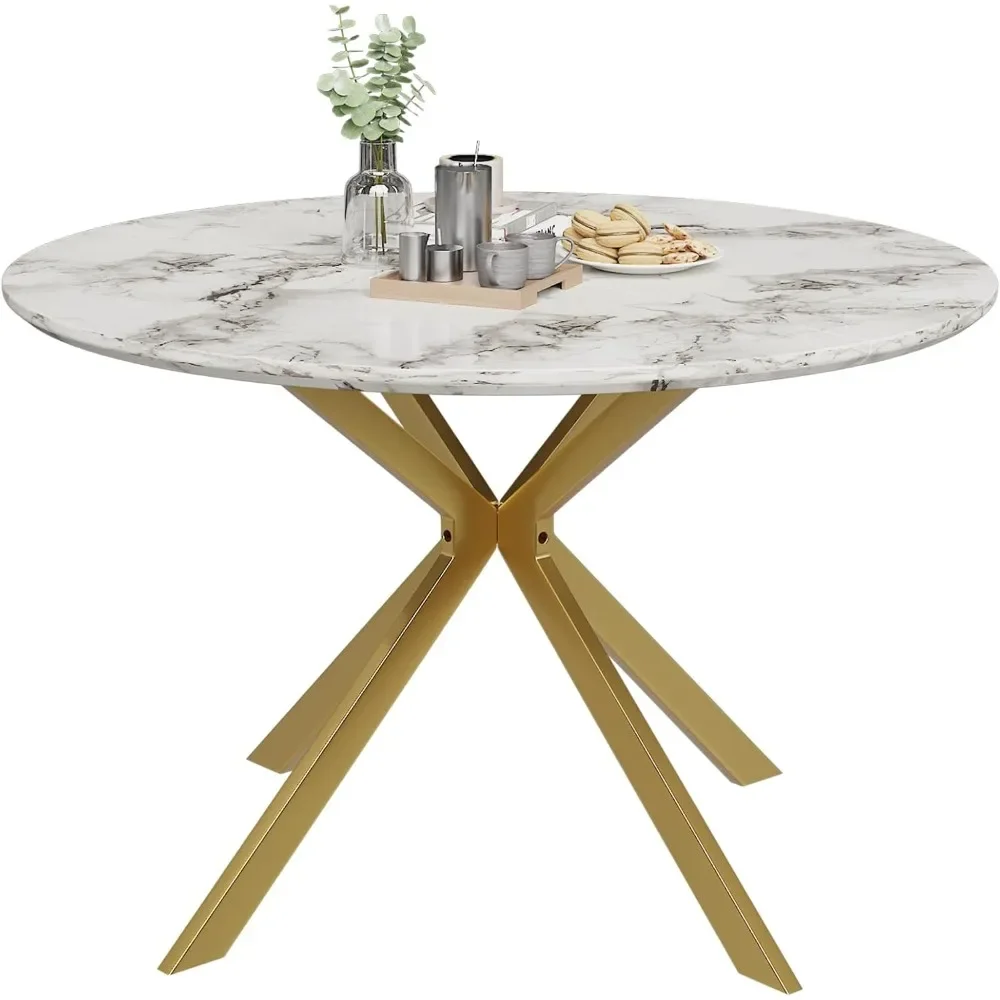 

46.4" Round Dining Table, Mid Century Modern Round Dining Room Table for 4-6 with Metal Legs, Easy Assembly Coffee Table