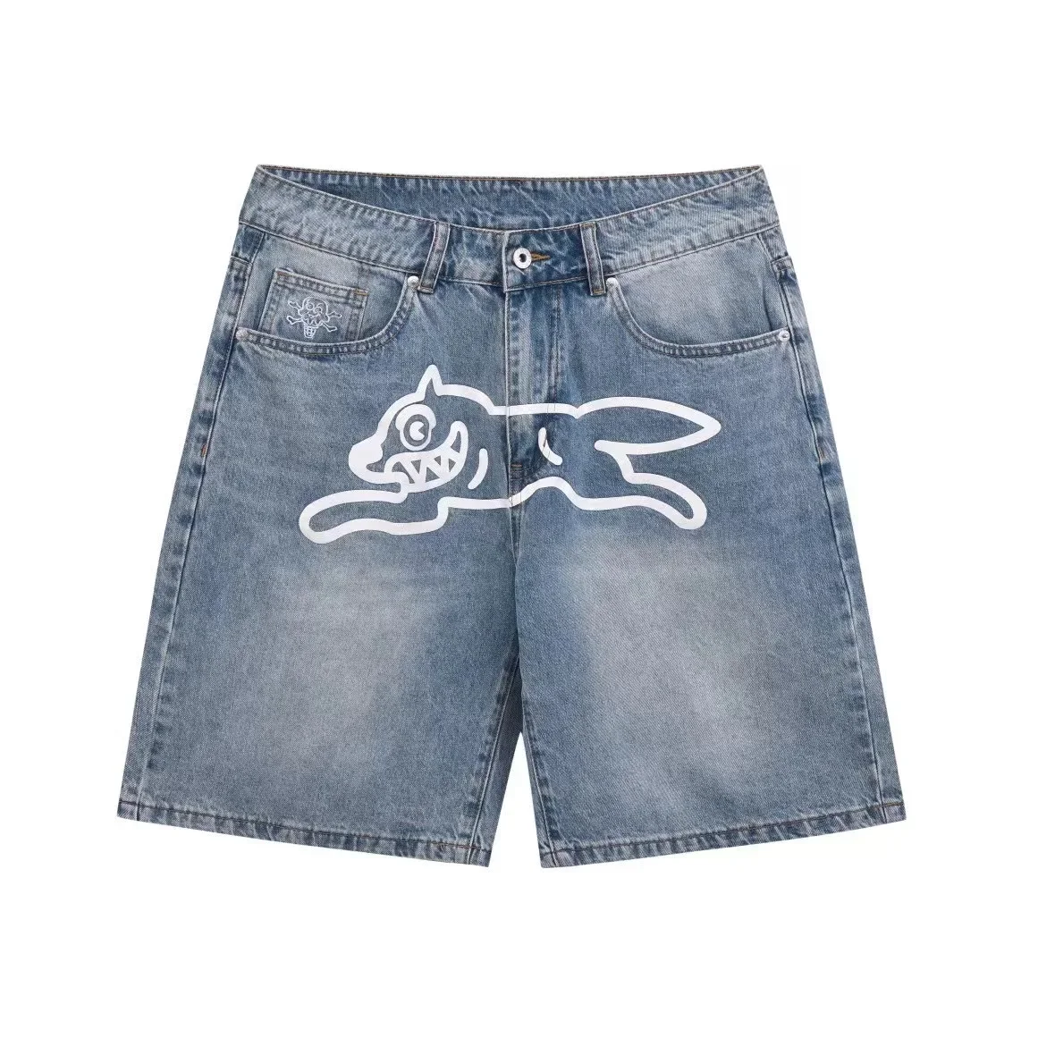 Shorts Y2K Jeans Harajuku Hip Hop Flying Dog Graphic Print Retro Blue Baggy Denim Gym Shorts Mens Womens High Waist Casual Short