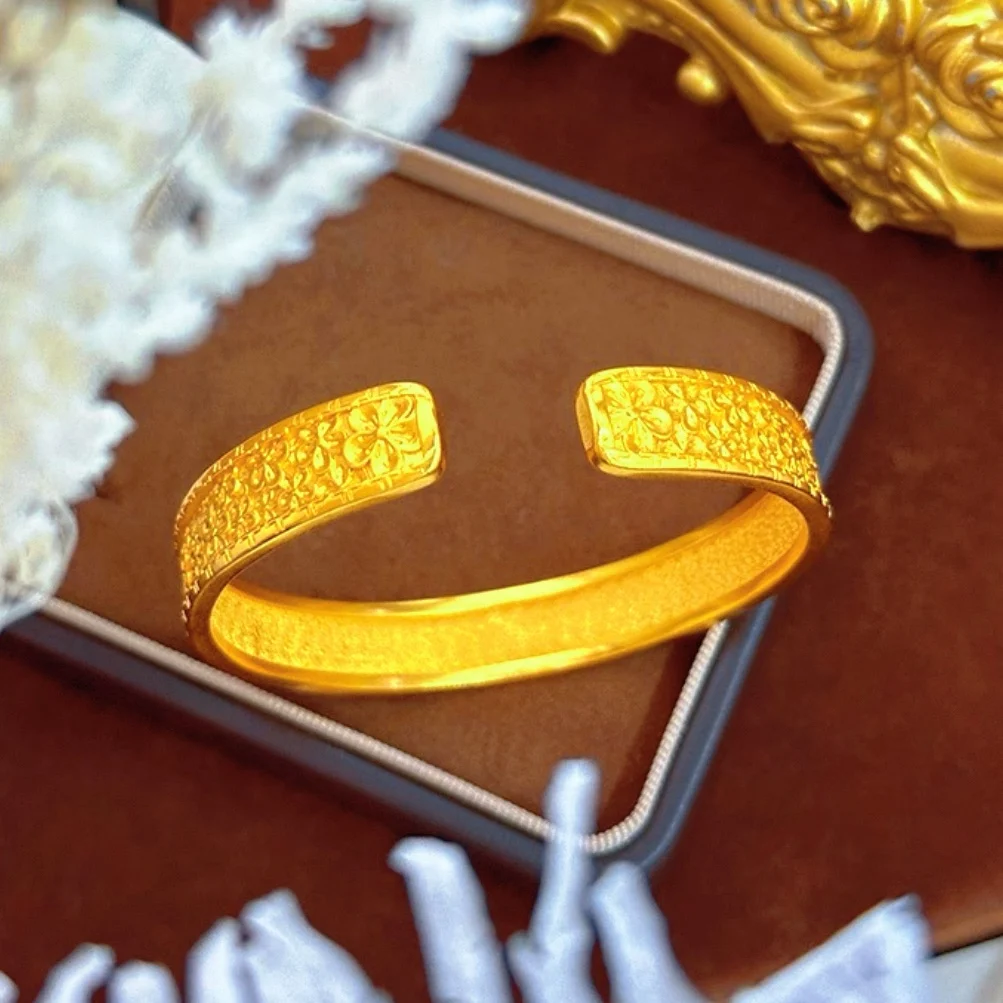 Auspicious Ruyi Plum Blossom Gold Open Bangle Women 24K Gold AU999 Good Meaning and Full of Blessings