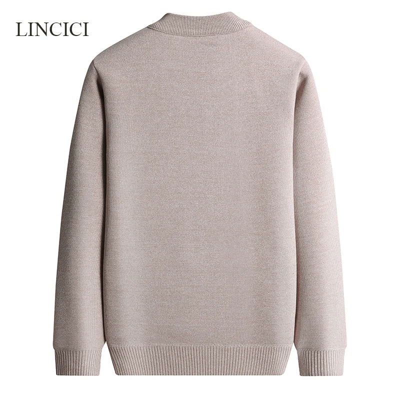 2024 Winter Plush Men\'s Knitted Sweater Round Neck Thick Bottom Warm Solid Color Versatile Casual Inner Layer Sweater