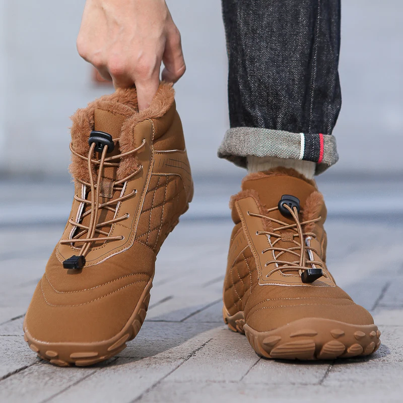 Bota de pele quente masculina, botas de neve, sapatos casuais com os pés descalços, sapatos de trabalho ao ar livre, inverno, masculino, senhoras, 2022