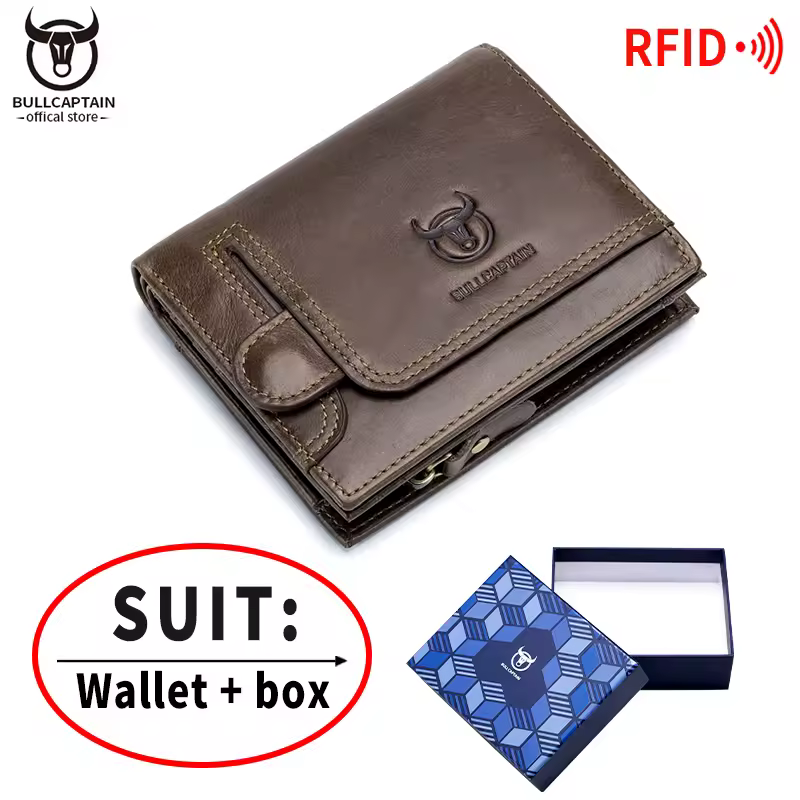 BULLCAPTAIN 100% Genuine Leather Men's Rfid Wallet Multifunctional Storage Bag Coin Purse Wallet Card Case - Image 9