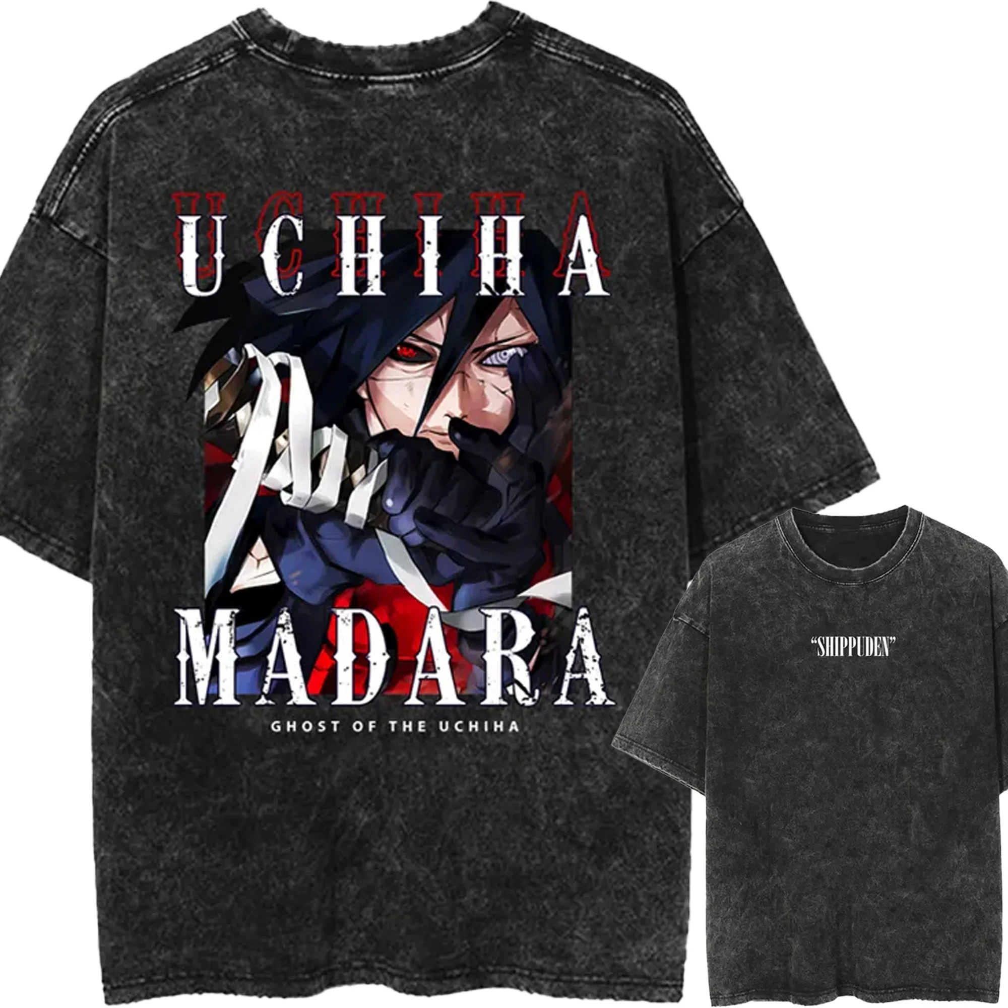 

Футболка Madara Uchiha Ghost Naruto Shippuden, винтажная, с эффектом потертости, оверсайз, в стиле ретро, аниме, Harajuku, уличная одежда, манга, мужская одежда
