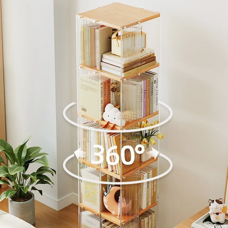 Living Room Haller Rotating Bookshelf,Bedroom Acrylic Corner,Make Up,6 Level Bookshelf, Small Space, Invisible Estante Furniture