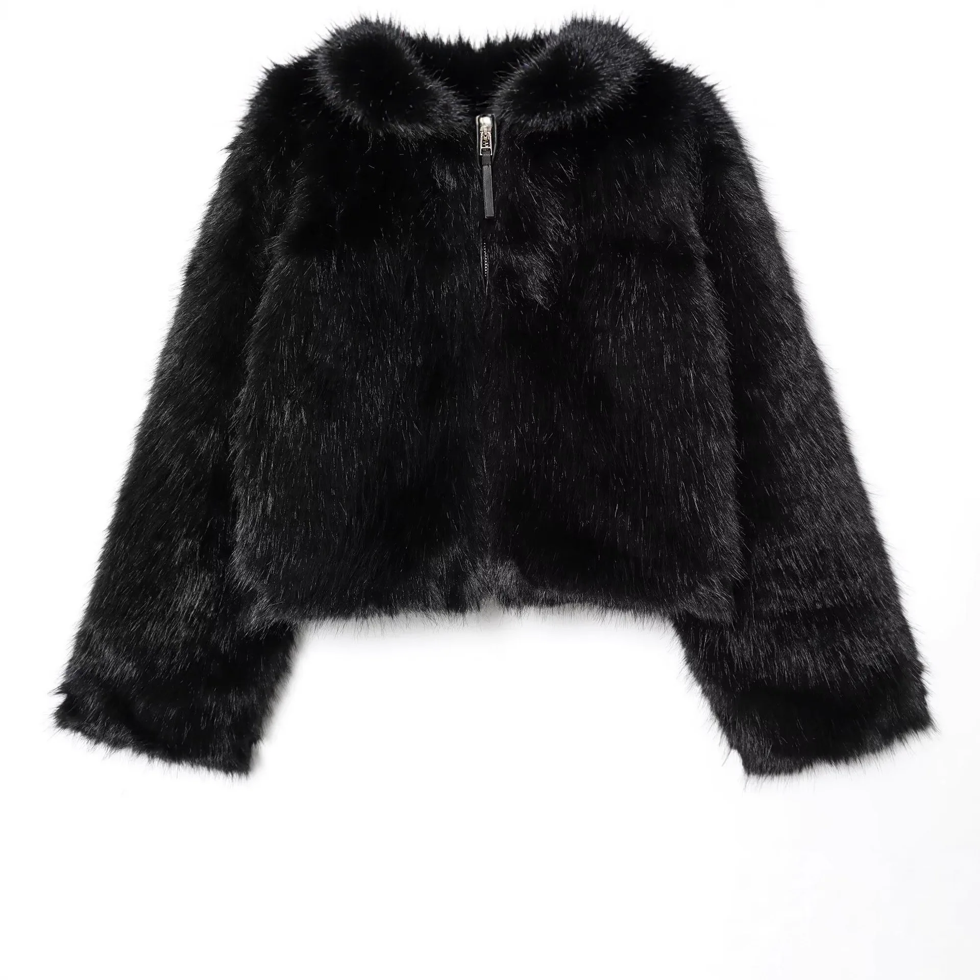 أسود المرأة معطف الفرو الاصطناعي الشتاء نمط جديد فروي هود يندبروف صديقة للبيئة الفراء سترة للإناث سميكة سستة معطف فرو Ladymink