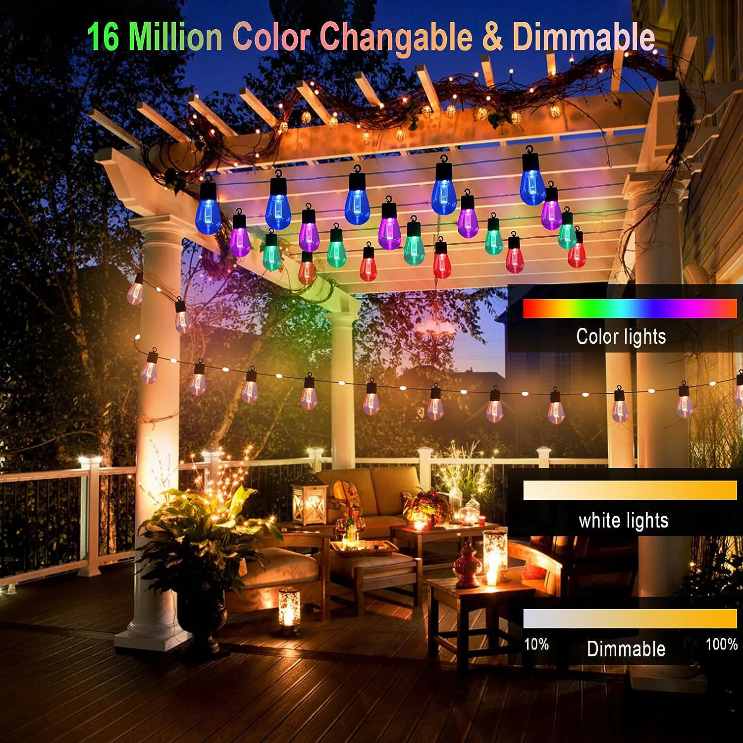 Natale campeggio cortile luci Decorative Smart App telecomando catena di illuminazione impermeabile soffitto baldacchino ambiente luce