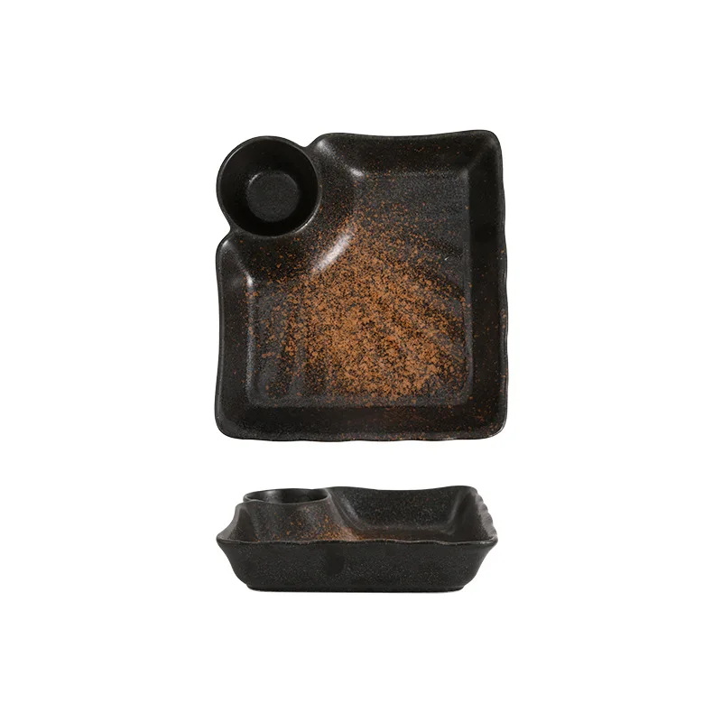 

CX Japanese-style ceramic household with vinegar plate grid plate Creative hotel restaurant Square dumpling plate