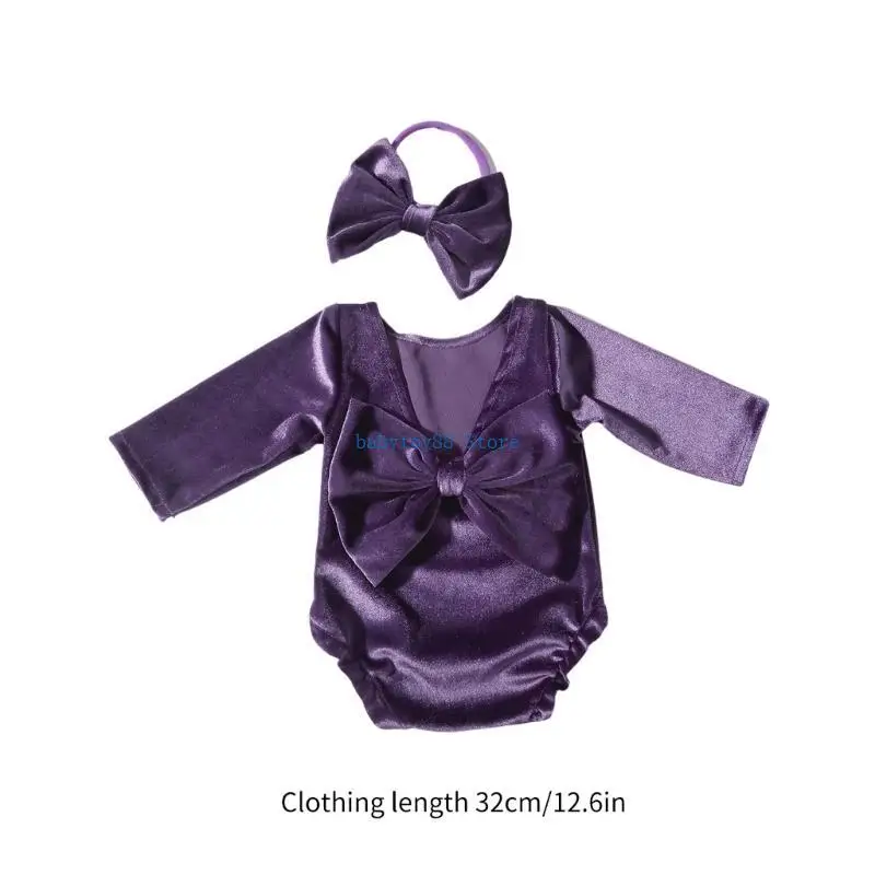 y4ud soft Newborn Holiday Fortfography Whood with Pearls Bow Infant Holiday Costume Medborns Romper Beadband for Girls #6